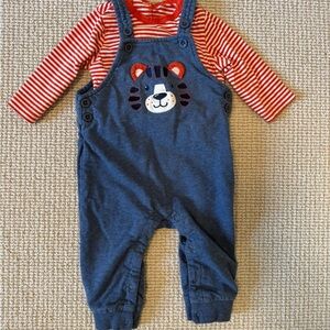 Little Me Red and Blue Striped Overalls